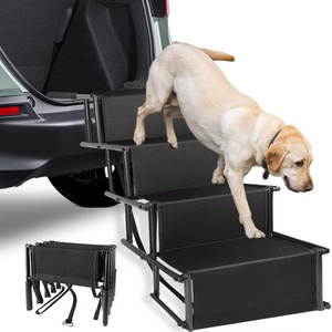 Extra Wide Dog Car Steps Dog Car Ramp Large Dogs Portable Aluminum Foldable Pet Ladder Ramp with Non-Slip Surface