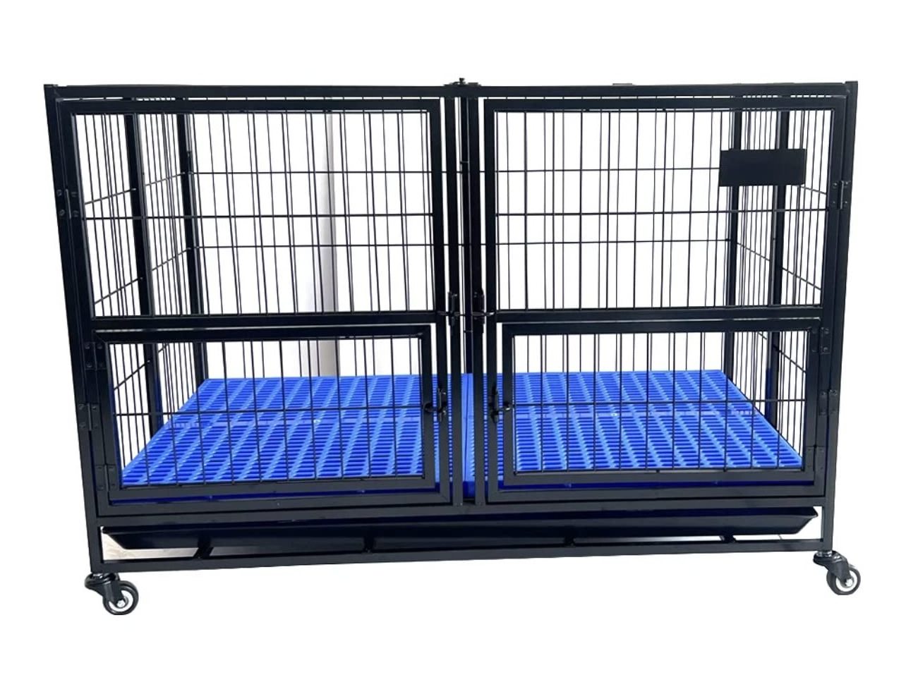 Double Door Heavy Duty Dog Kennel Strong Metal Foldable Dog Cage And Crate with Fence Feeder