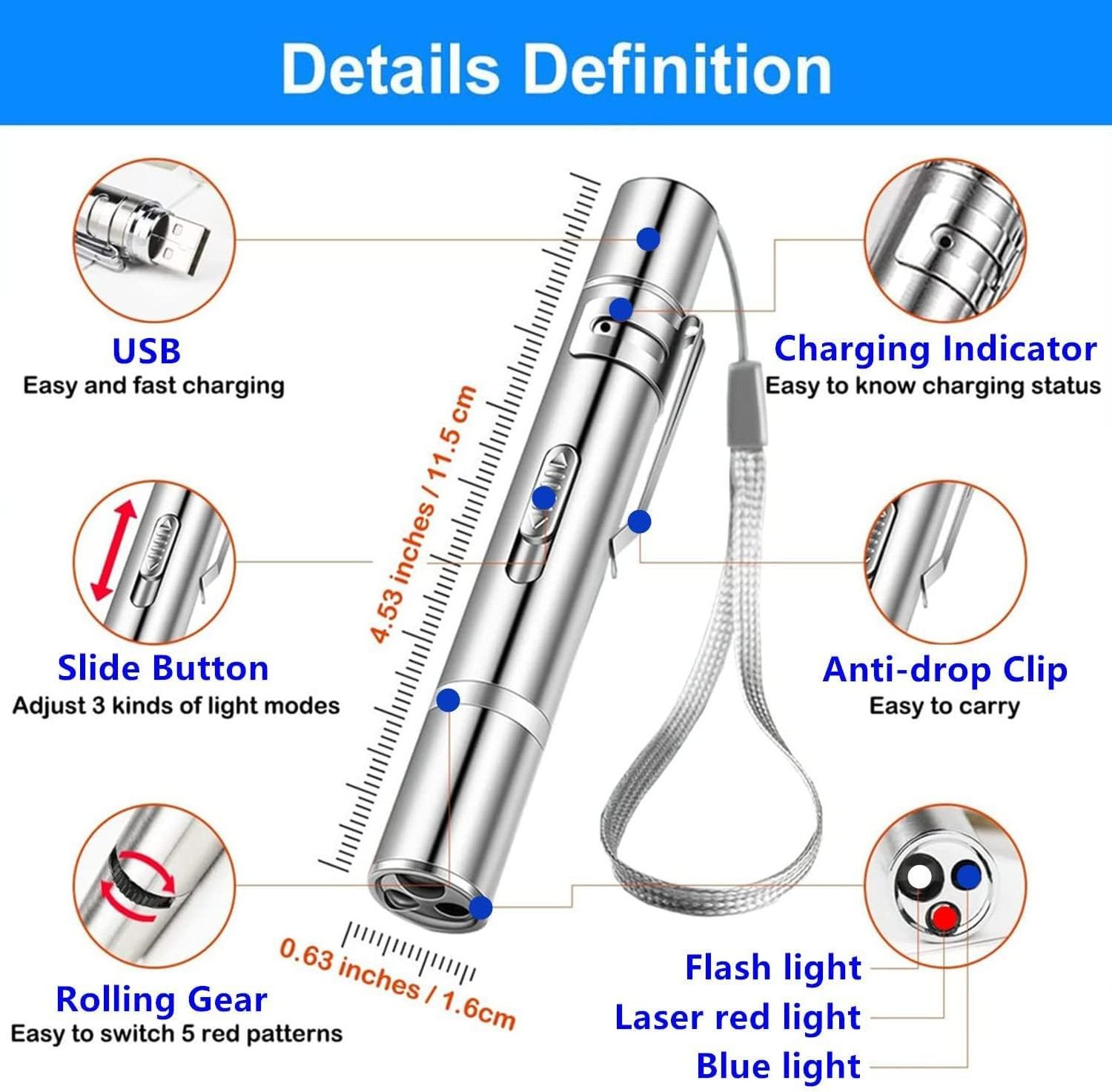 Long Range 3 Mode USB Rechargeable Laser Pointer Interactive Toys Red Dot Light Lazer Pointer Cat Laser Toy