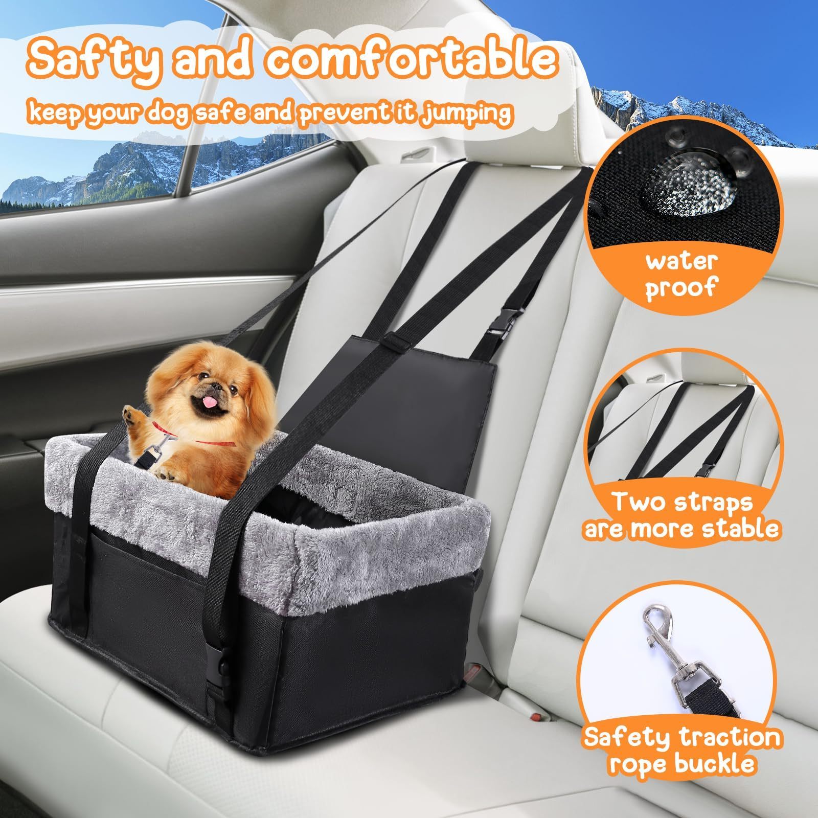 Dog Carrier Adjustable Safety Stable Booster Car Seat Dog Car Seat for Small Dogs with Seat Belt