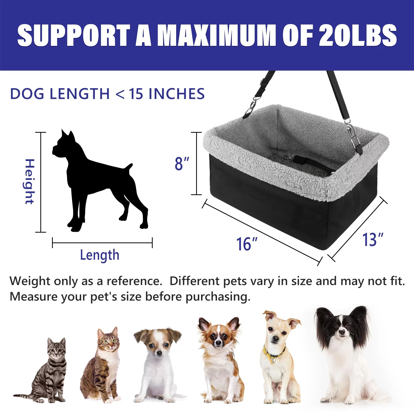 Dog Carrier Adjustable Safety Stable Booster Car Seat Dog Car Seat for Small Dogs with Seat Belt