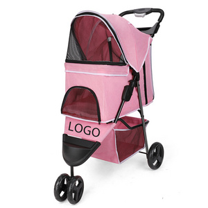 Wholesale CapableOxford Cloth Pet Travel Stroller Dog Cat Pushchair Pram Jogger Buggy With 4 Wheels