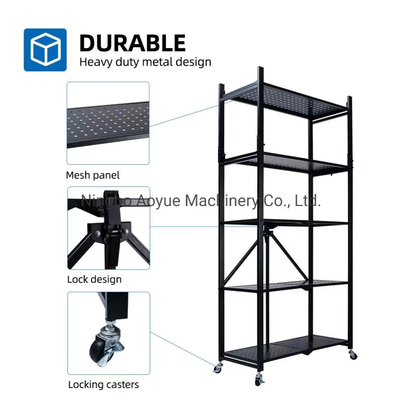 Multi-Purpose Foldable 5-Tier Heavy Duty Storage Shelves Mobile Folding Shelf Rack Organizer Cart with Rolling Wheel