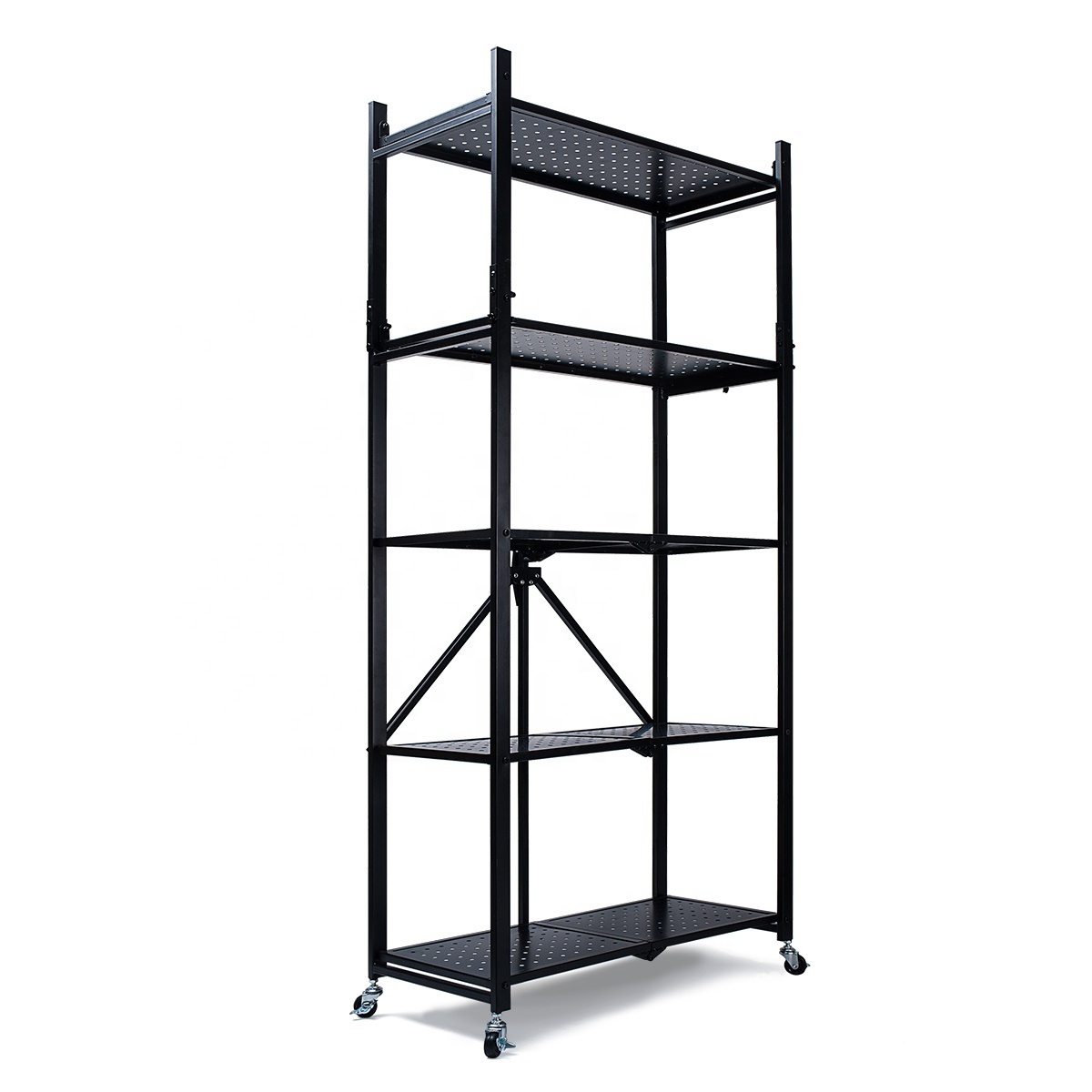 Multi-Purpose Foldable 5-Tier Heavy Duty Storage Shelves, Mobile Folding Shelf Rack Organizer Cart with Rolling Wheel