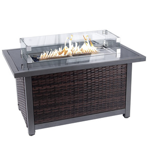 Wholesale Outdoor Propane Fire Pit Table, 44inch 50000 BTU Wicker Rattan Patio Firepit Table with Wind Guard and Glass Beads for