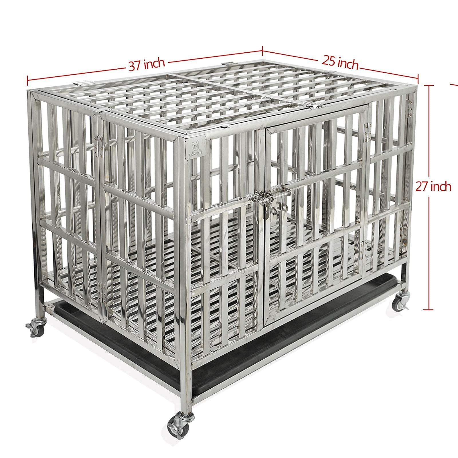 China Hot Sale Large Stainless Steel Double Door Metal Kennel Pet Playpen Pulley Dog Cage