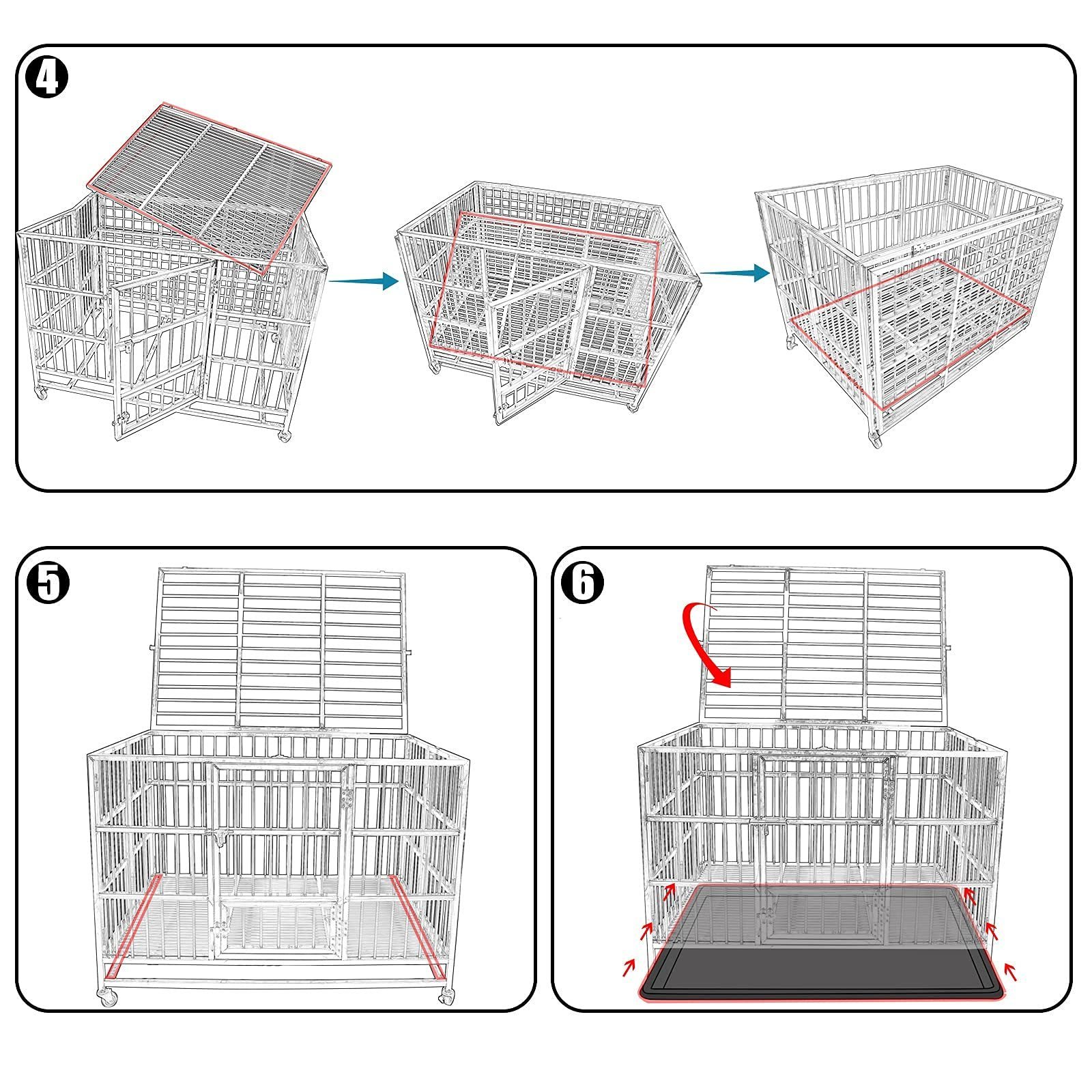 China Hot Sale Large Stainless Steel Double Door Metal Kennel Pet Playpen Pulley Dog Cage