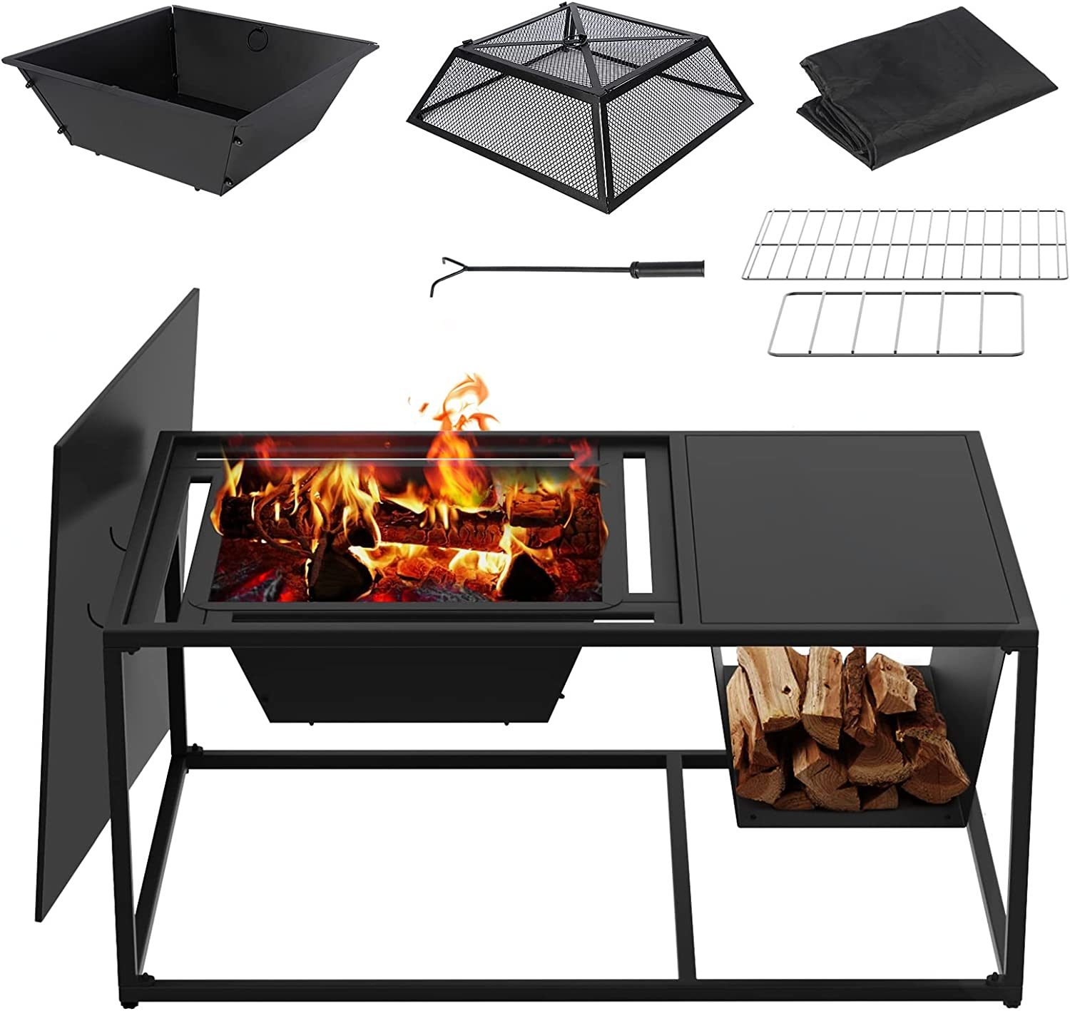 Portable Metal Fire Pit Table Outdoor Fireplaces Wood Burning BBQ Grill for BBQ Camping