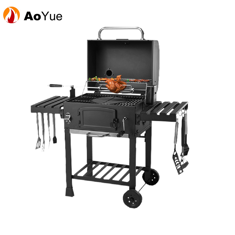 Outdoor Kitchen Cooking Charcoal BBQ Trolley Smoker Grill Machine Household Folding Charcoal BBQ Grill Cart