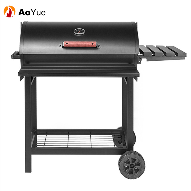 304 Stainless Steel Grid Outdoor Foldable Portable Barrel Trolley Smoker Double Side Cooking Charcoal BBQ Grill with Rotisserie