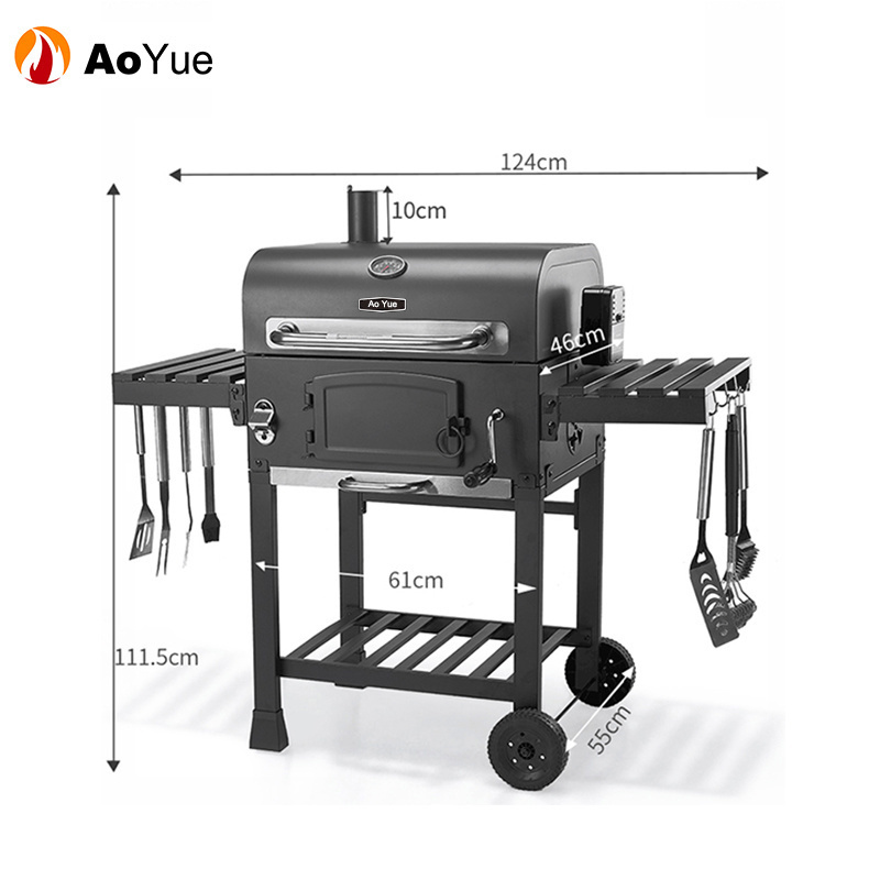 Outdoor Kitchen Cooking Charcoal BBQ Trolley Smoker Grill Machine Household Folding Charcoal BBQ Grill Cart