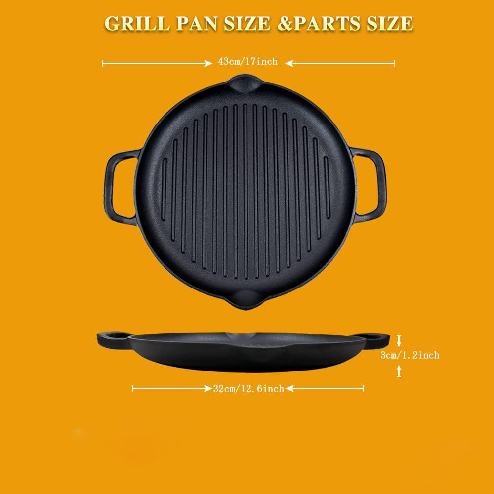 Pre-Seasoned Cast Iron Griddle pan Dual Handles Cast Iron Skillets for BBQ Round Cast Iron Pan Griddle Pan for  all Cooking tops