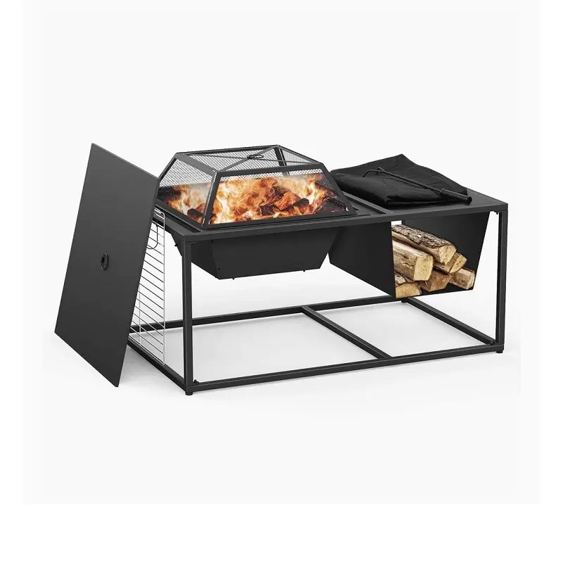 Portable Metal Fire Pit Table Outdoor Fireplaces Wood Burning for BBQ Camping