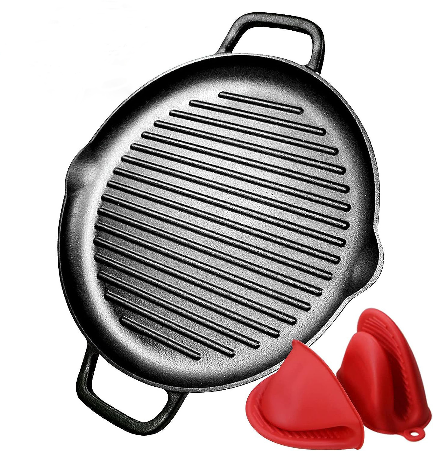 Pre-Seasoned Cast Iron Griddle pan Dual Handles Cast Iron Skillets for BBQ Round Cast Iron Pan Griddle Pan for  all Cooking tops