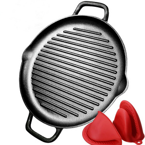 Pre-Seasoned Cast Iron Griddle pan Dual Handles Cast Iron Skillets for BBQ Round Cast Iron Pan Griddle Pan for  all Cooking tops