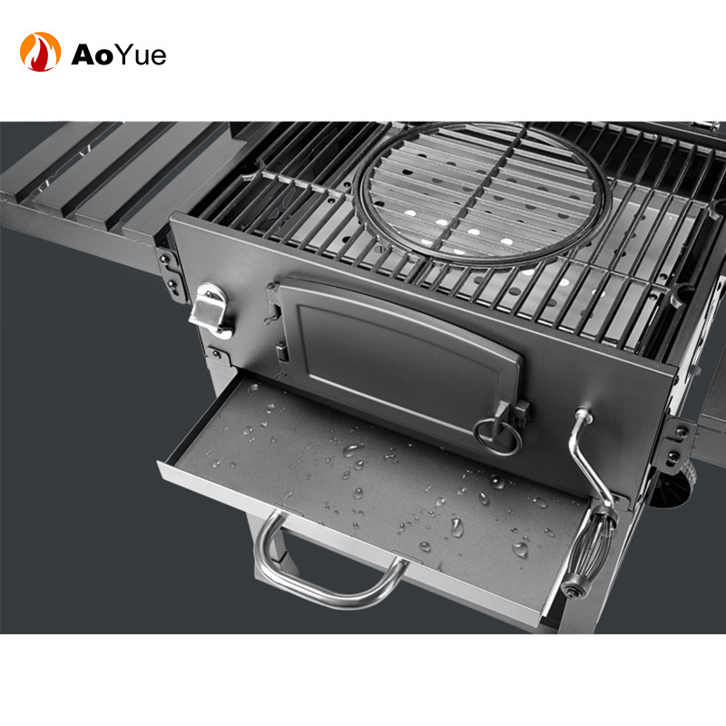 Outdoor Kitchen Cooking Charcoal BBQ Trolley Smoker Grill Machine Household Folding Charcoal BBQ Grill Cart