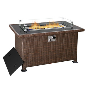 Propane Fire Pit Table, 44in Gas Fire Pit, 50, 000 BTU Auto-Ignition Gas Firepit with Glass Wind Guard, Lid, Glass Beads for Pat