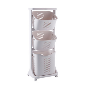 Hot Selling Detachable Plastic Laundry Basket with wheels Laundry Cart Bathroom Shelf Storage Basket