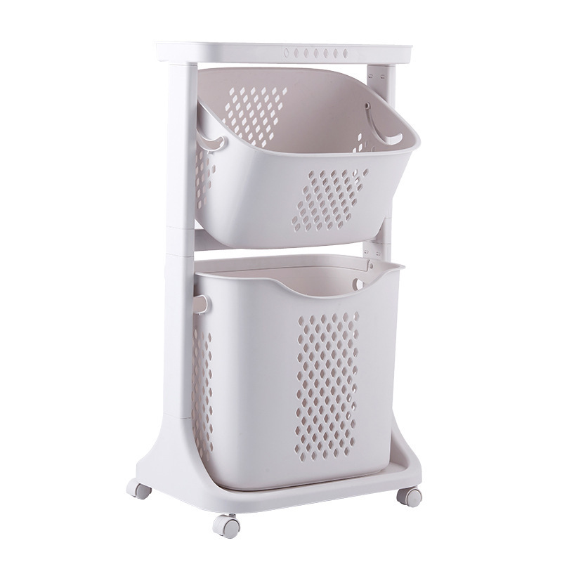 Hot Selling Detachable Plastic Laundry Basket with wheels Laundry Cart Bathroom Shelf Storage Basket