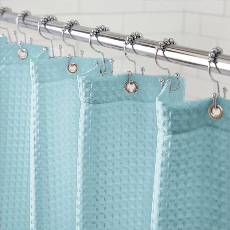 Classic Custom Blue Waffle Design Hotel Quality Rust Resistant waterproof fabric washable Shower Curtain for Bathroom