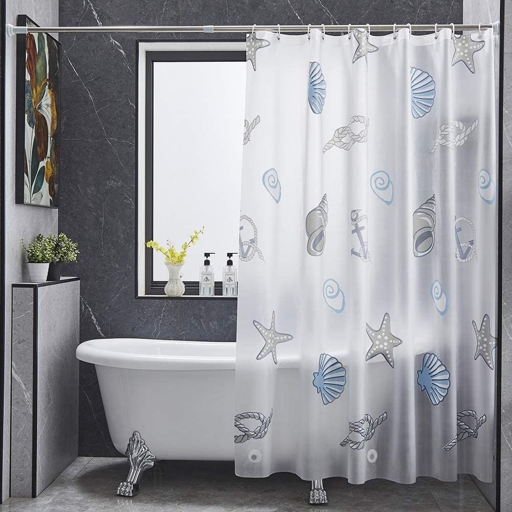 Waterproof Anime Seashell PEVA Shower Curtain Liner with Hooks Magnets Set Bathroom Curtains