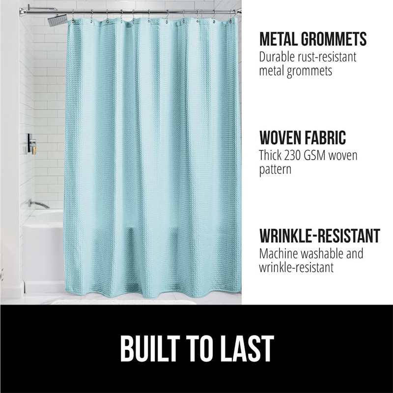 Classic Custom Blue Waffle Design Hotel Quality Rust Resistant waterproof fabric washable Shower Curtain for Bathroom