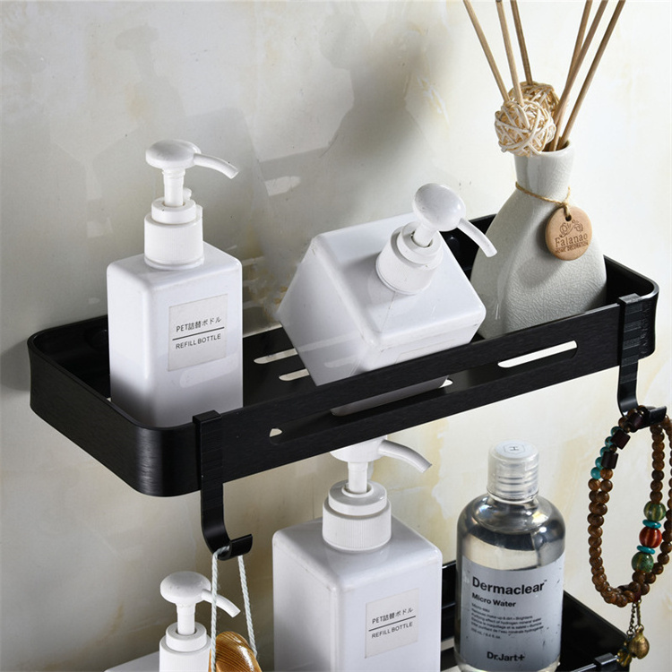 Black Bathroom Self Adhesive Aluminum Shelf Organizer No Drilling Wall Mounted Bathroom Shower Caddy