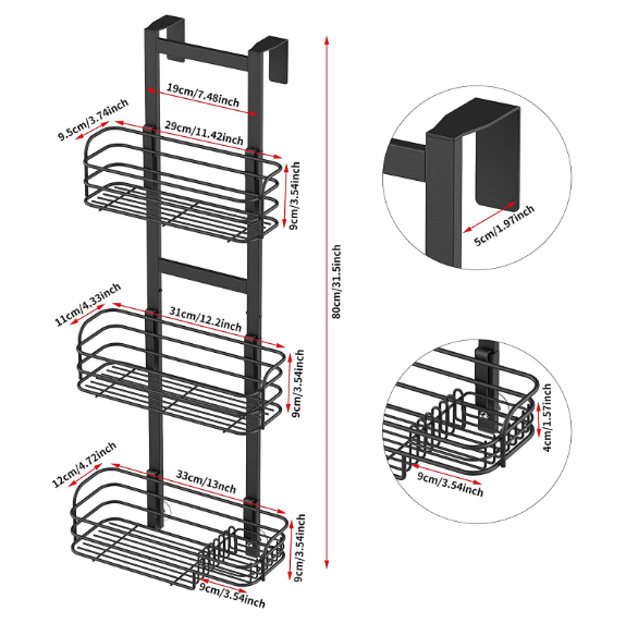 Rust Proof Black 3 Tiers Shower Organizer with Reliable Hooks Soap Holder Portable Shower Caddy Hanging Bathroom Shower Shelf