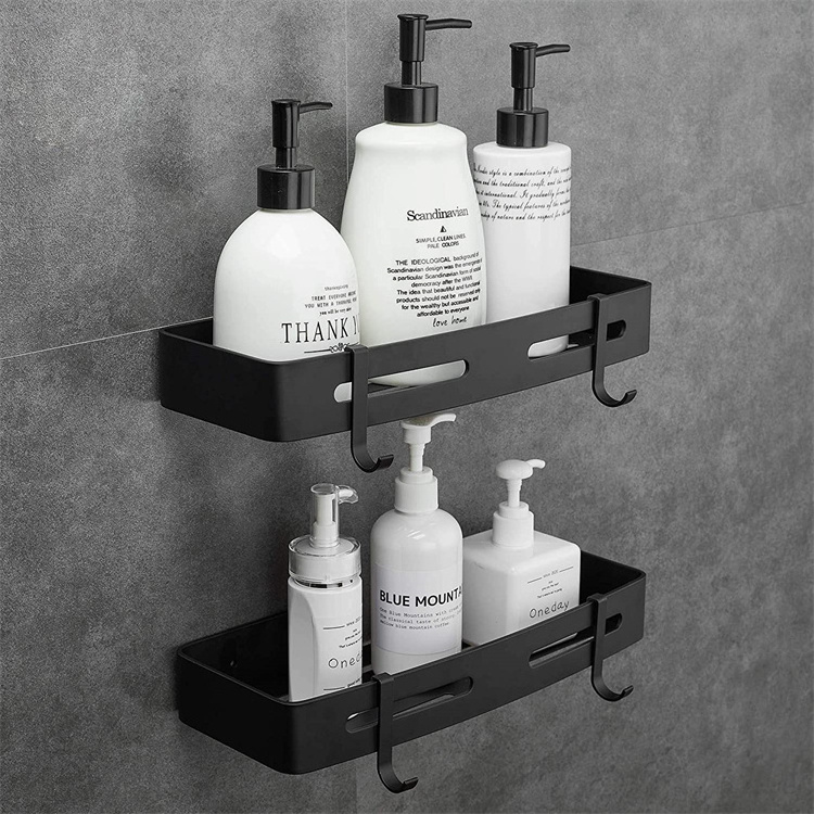 Black Bathroom Self Adhesive Aluminum Shelf Organizer No Drilling Wall Mounted Bathroom Shower Caddy