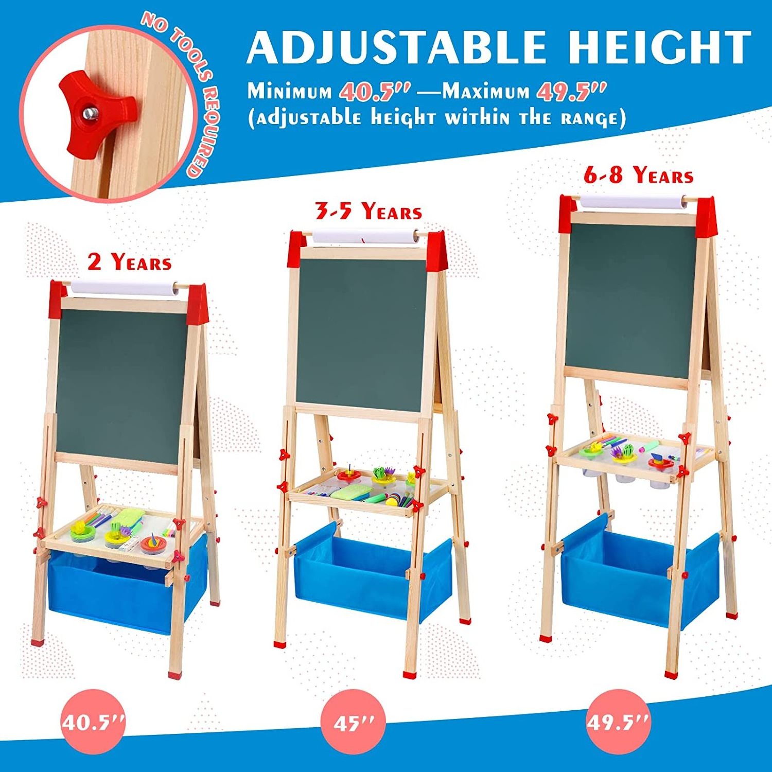 For 2-8 Years Boys and Girls Art Easels Kids Magnetic Wooden Standing Toddlers Drawing Board with Paper Roll