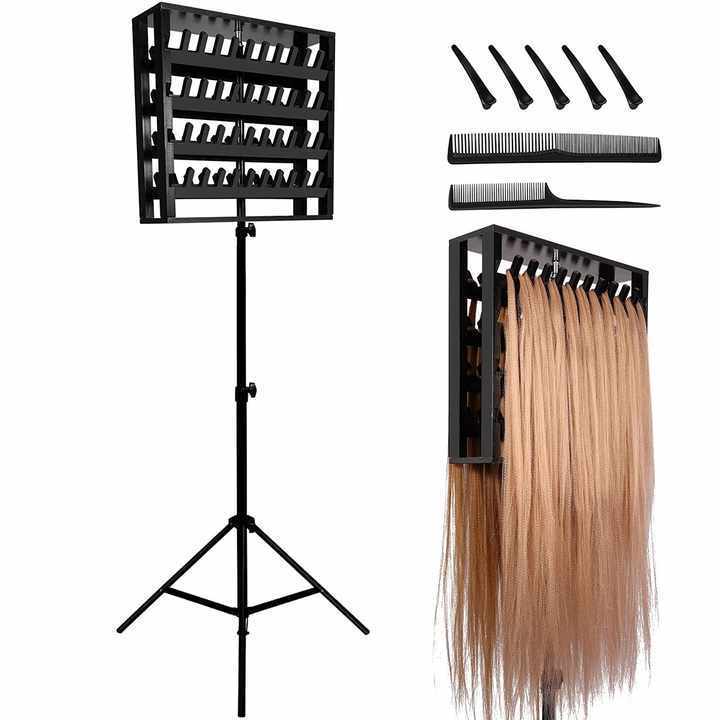 Wooden Braiding Hair Rack with Height  Adjustable 80  Pegs Hair Extension Holder 2 Sided Standing Braid Rack Separator with whee