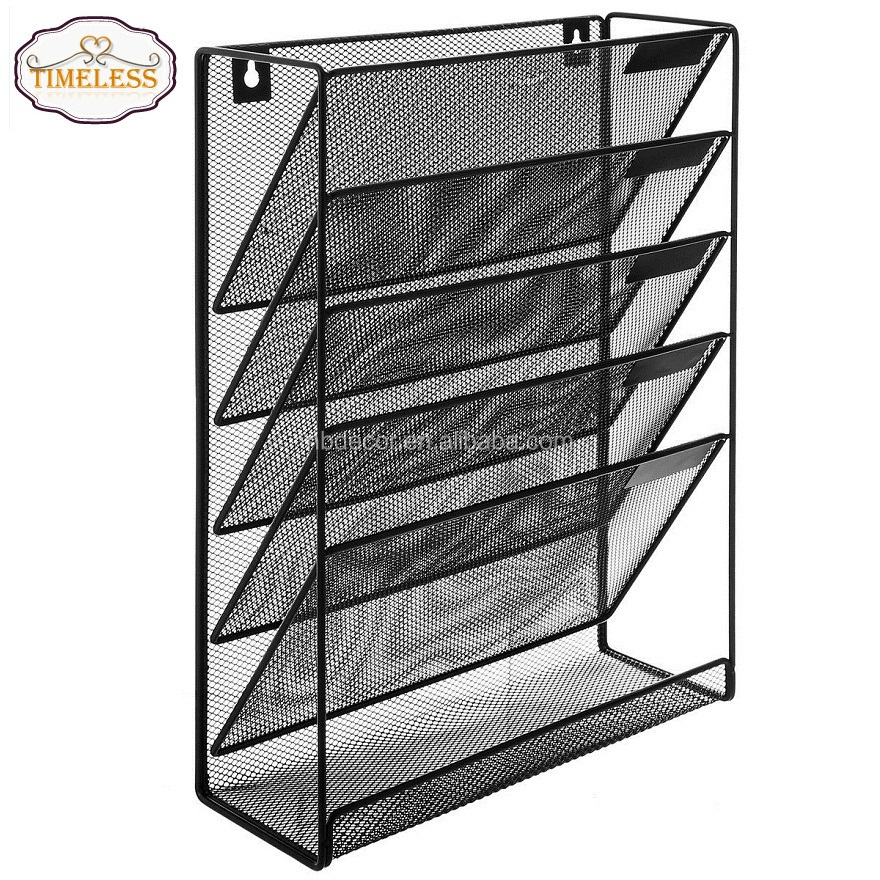 Factory Directly Hanging Black Mesh Metal Magazine Rack Display Holder