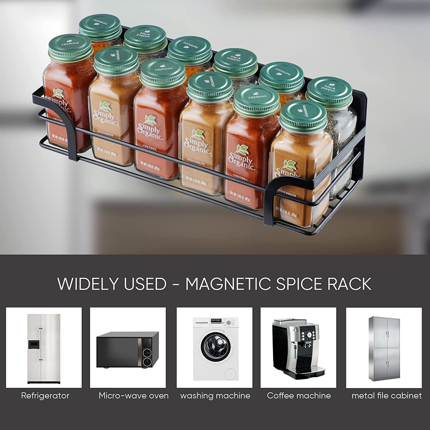 4 PK Kitchen Magnetic Spice Rack Organizer Space Saver for Refrigerator  Metal Wire Fridge Shelf