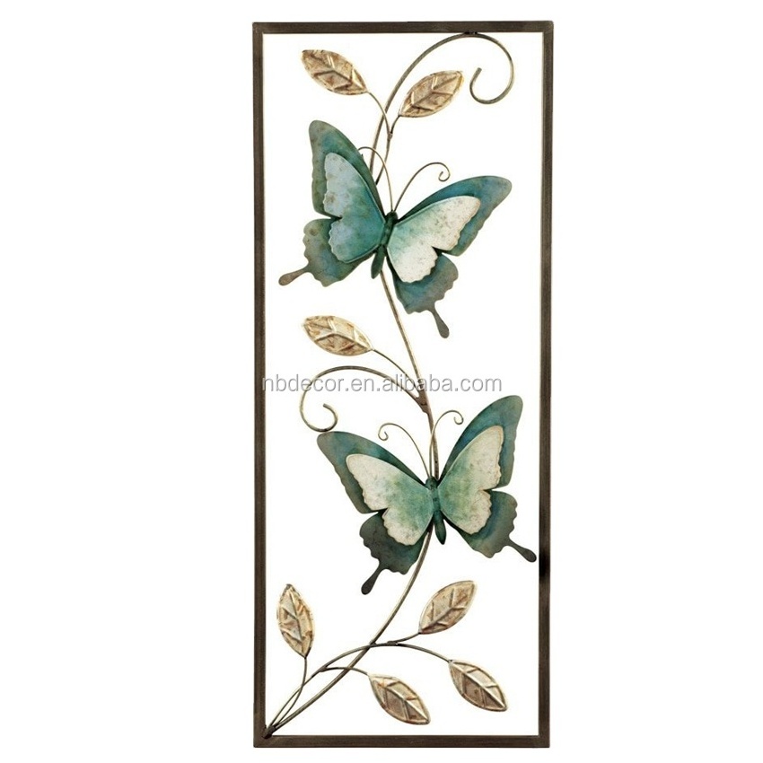 Wall Mounted Metal Blue Butterflies sculpture Frame Metal Decorative Panel for Living room, bed room and drawing room