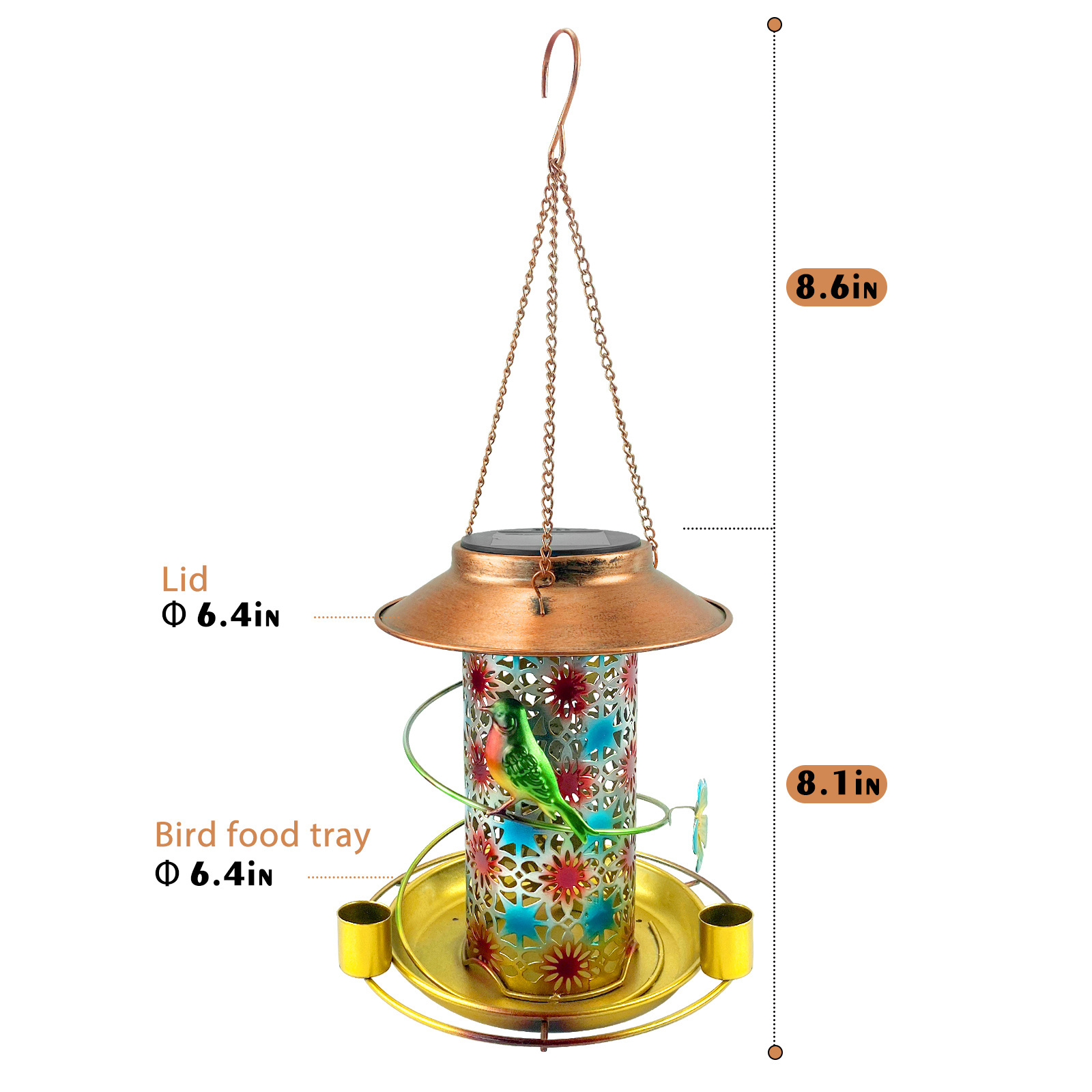 Bird feeders for outdoor hanging eyelet carved flowers decor Solar Metal Waterproof Bird feeder Lantern Light