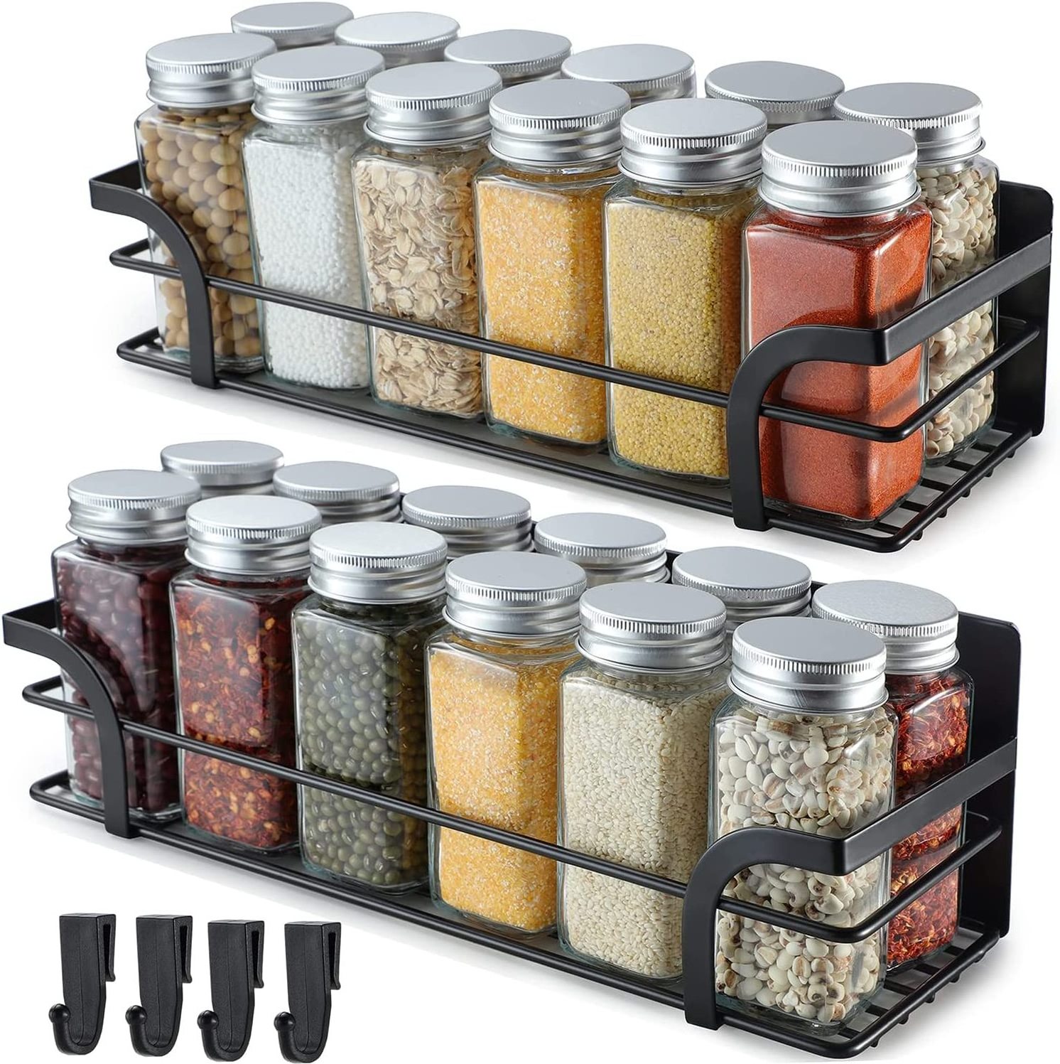 4 PK Kitchen Magnetic Spice Rack Organizer Space Saver for Refrigerator  Metal Wire Fridge Shelf