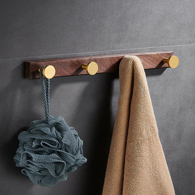 Tri Hooks Heavy Duty Metal Coat Hooks Rail for Coat Hat Towel Purse Robes Bathroom Entryway with Walnut Wall Mounted Coat Rack