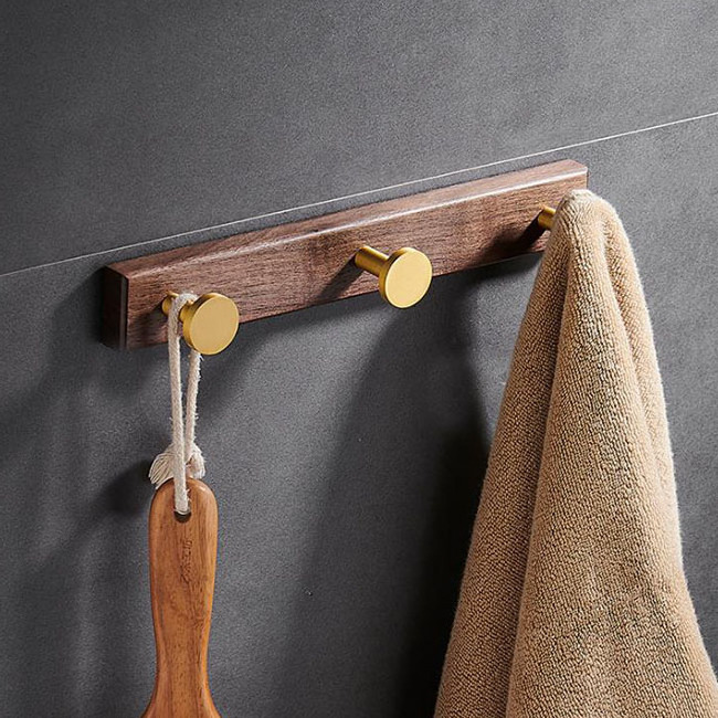 Tri Hooks Heavy Duty Metal Coat Hooks Rail for Coat Hat Towel Purse Robes Bathroom Entryway with Walnut Wall Mounted Coat Rack