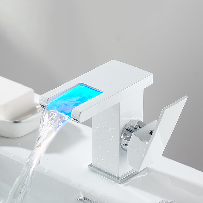 White LED color changing bathroom faucet