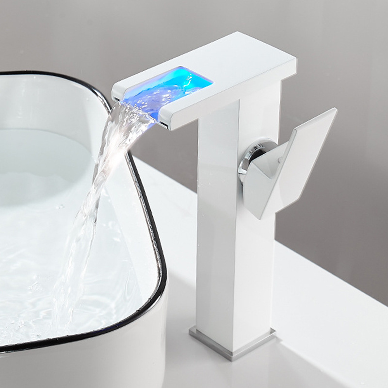 White LED color changing bathroom faucet