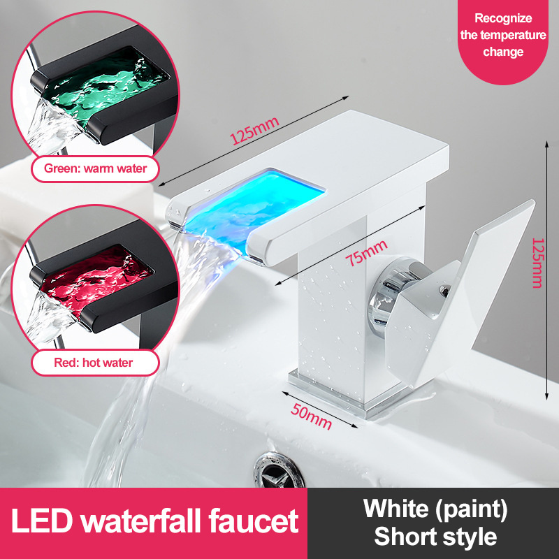 White LED color changing bathroom faucet