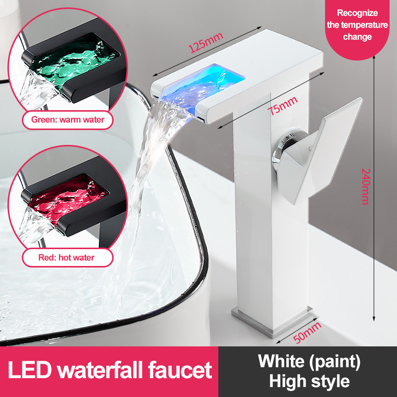 White LED color changing bathroom faucet