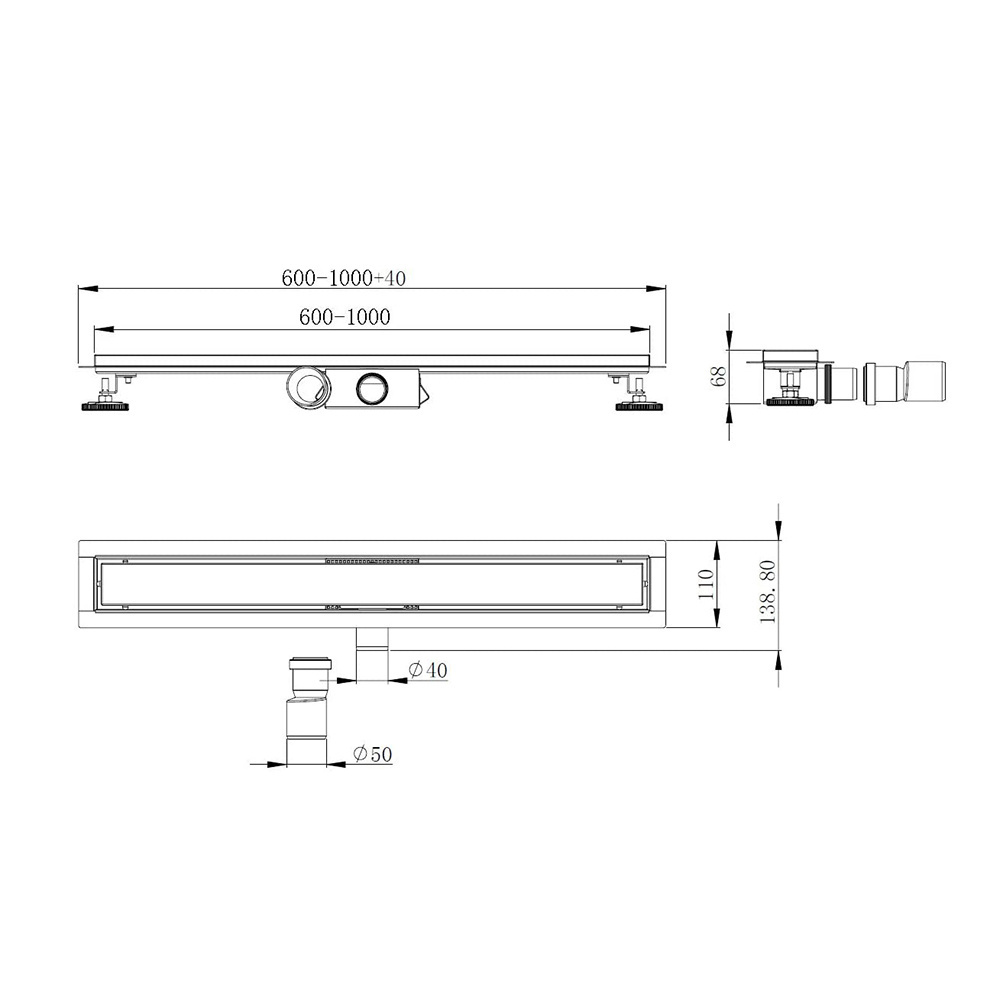 Linear floor drain with anti odor siphon for hotel bathroom afvoerputje SUS304 stainless steel long floor drain