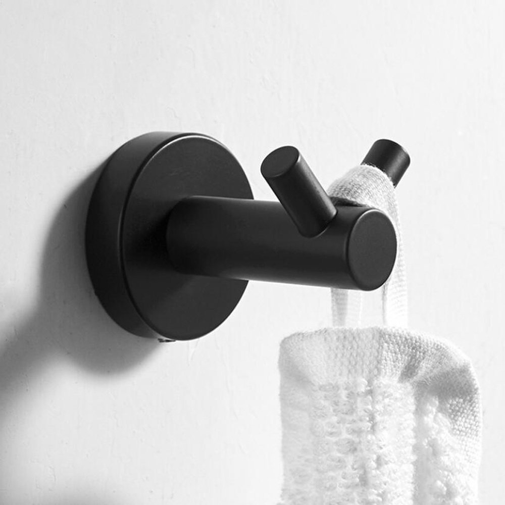 Matt black color painted hat hanger coat hooks for hotel wall mounted double prongs SUS 304 stainless steel coat hooks