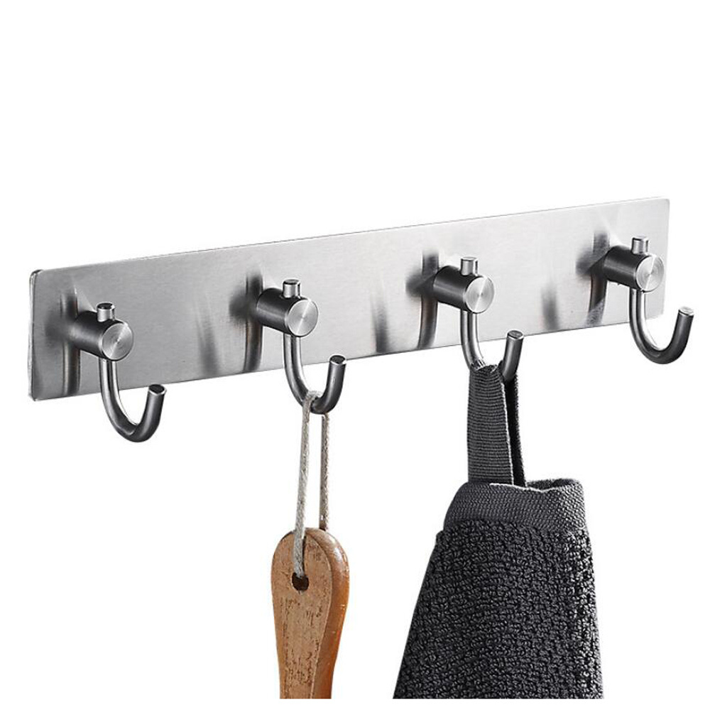 Metal Coat hanger 4 hooks brushed finishing no drilling wall mounted SUS 304 stainless steel coat hook racks