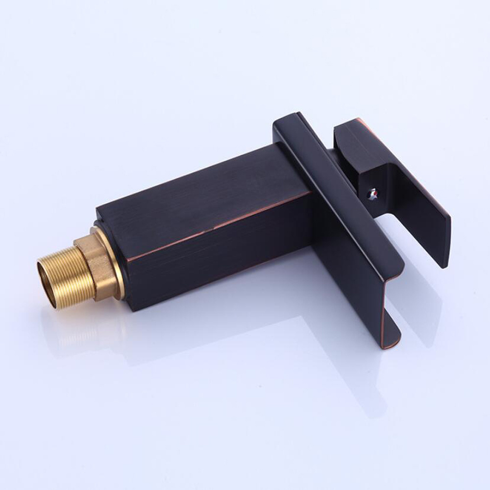 Waterfall Spout Bathroom Vessel Sink Faucet Single Handle One Hole Lavatory Oil Rubbed Bronze Short Body Bathroom Basin Faucet