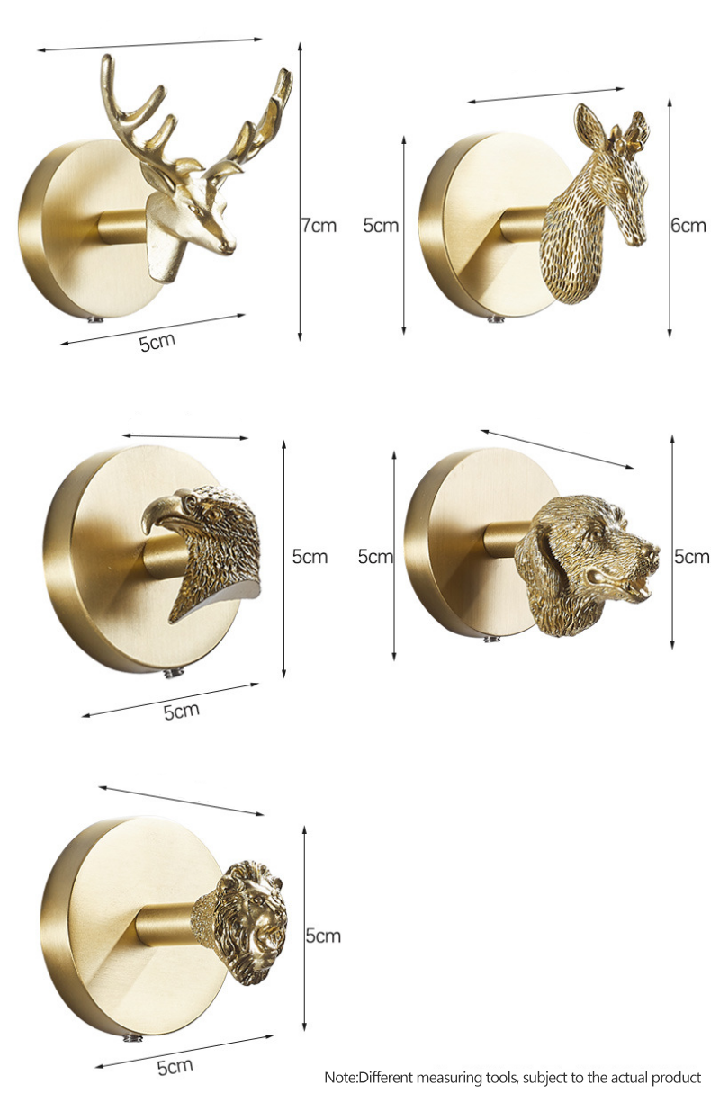 Nordic decorative hook brass brushed gold animal coat hook wall-mounted coat hook