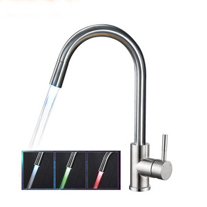 Grifo De Fregadero De Cocina Con Luz LED Brushed Stainless Steel Kitchen Sink Faucet with LED Light