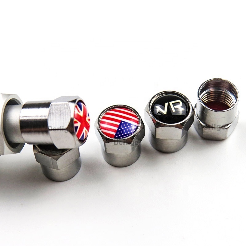 Chromed tire valve stem caps with custom logo Universal car air dust covers with rubber seal, Hexagon tire cap brass material