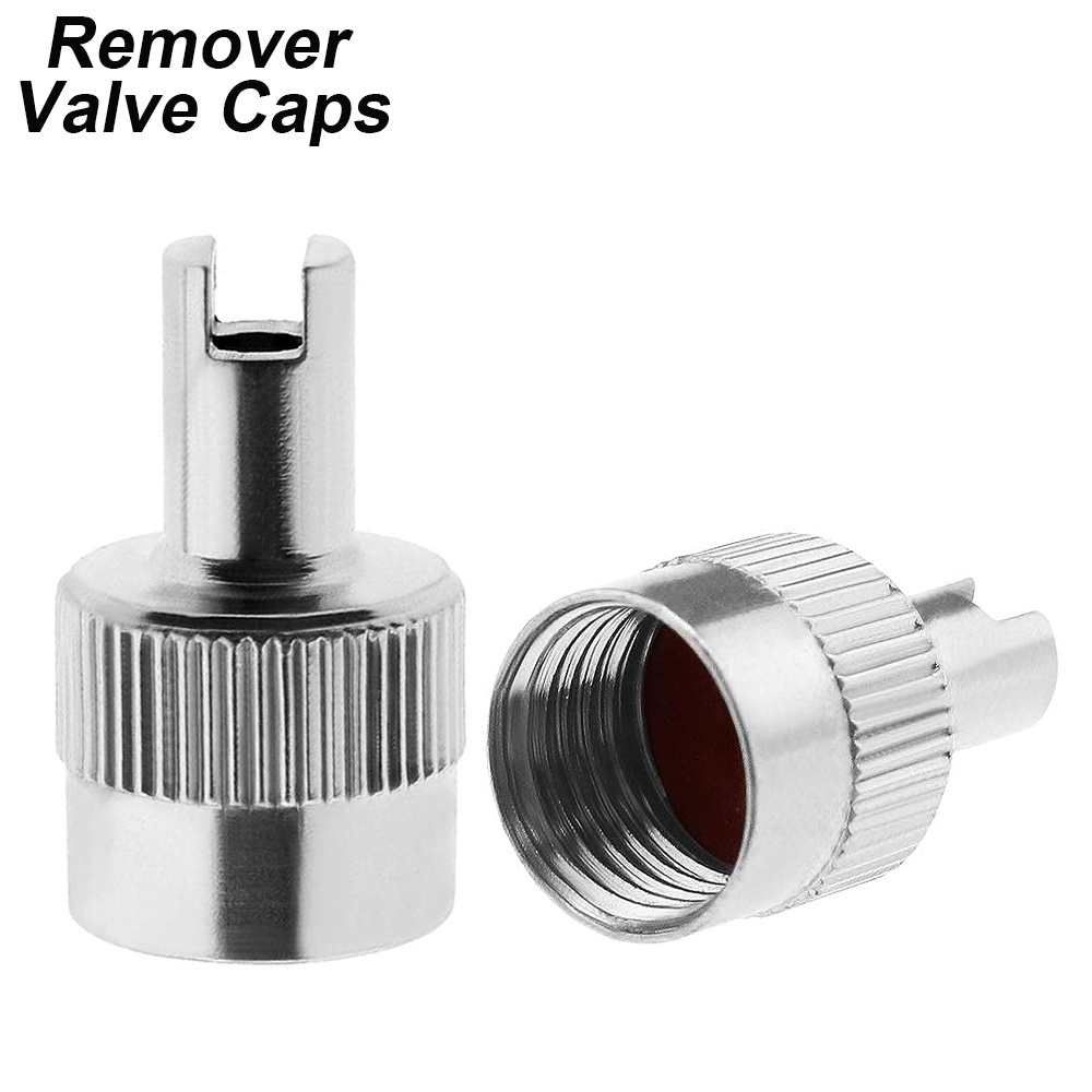 Metal Valve Caps with Key Valve Extractor Slotted Head Car Tire Caps with Core Remover Valve Screwdriver Tool